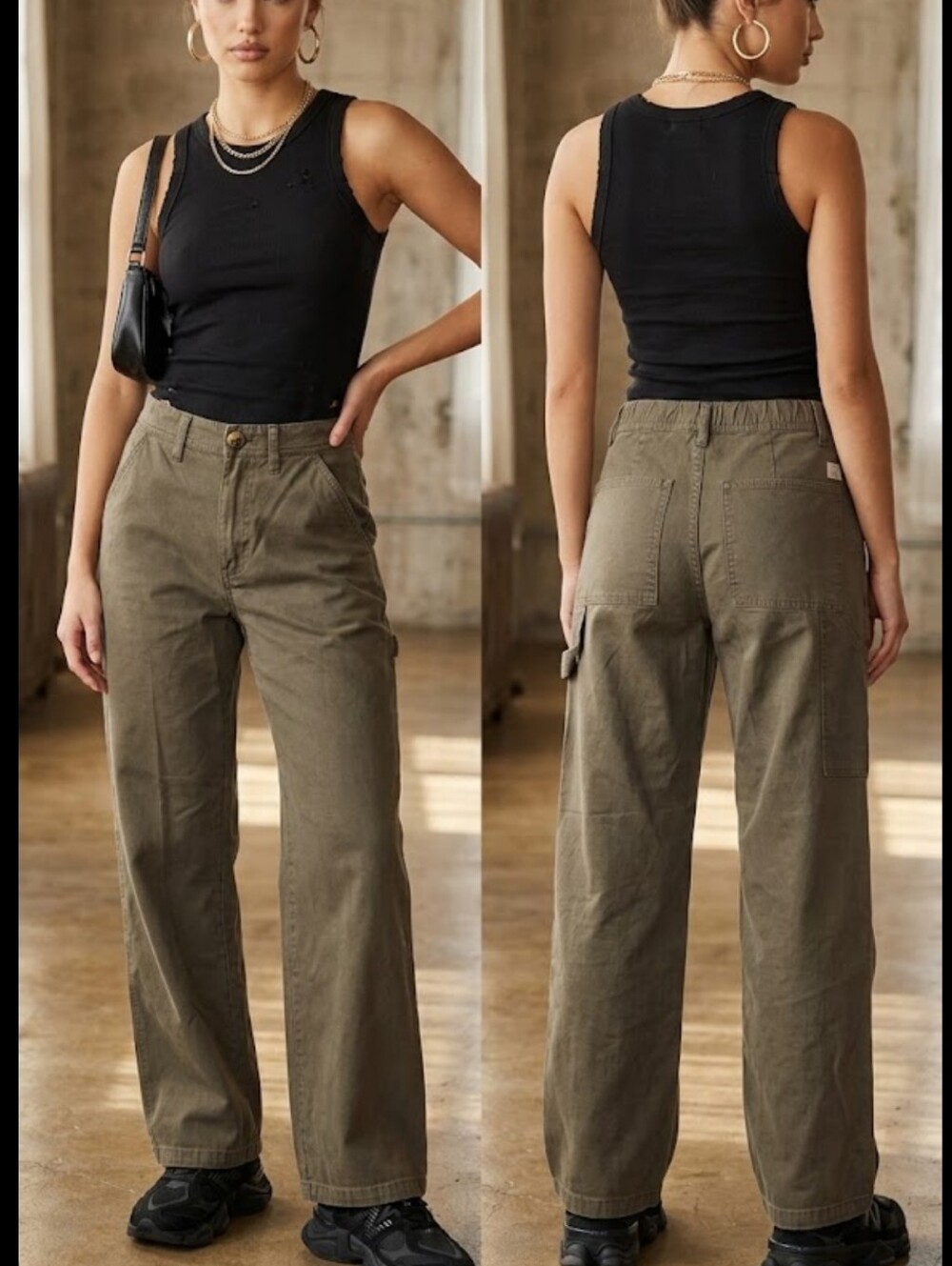 Vuori Getaway Army Green Wide Leg Utility Pants High Rise XXS